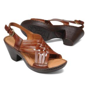 BORN Carrine Leather Boho Huarache Sandals Brown Chunky 8